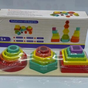 3-in-1 Wooden Stacking & Shape Sorting Tower.