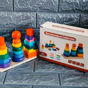 Wooden 3-Column Rainbow Tower Set